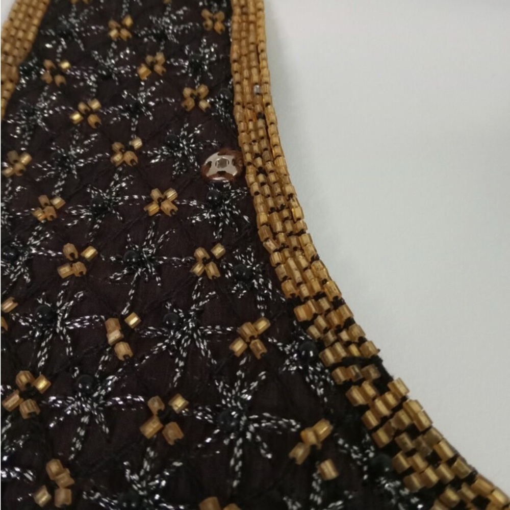 Adrianna Papell Three Piece Chocolate Brown Formal Gown with Gold Beaded Accents - Picture 8 of 16